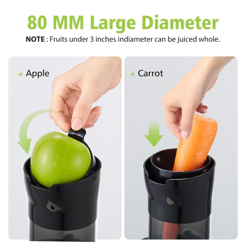 Masticating Juicer Machine with Large Feed Chute for Juice & Ice Cream, Powerful Slow Juicer for Vegetable and Fruit, Easy Clean Self Feeding (White)
