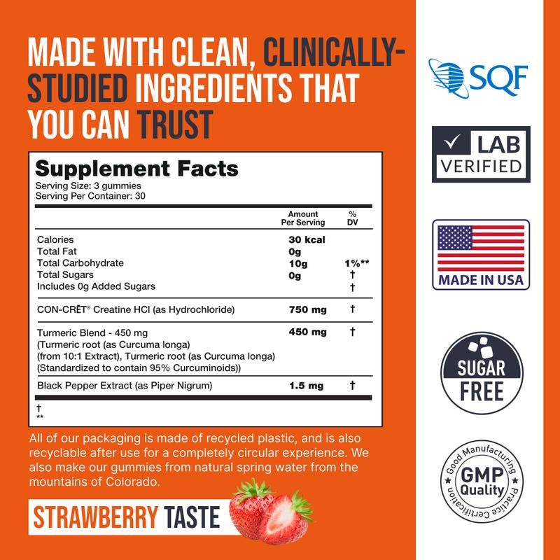 Creatine HCL Gummies Ecowise - High-Quality Creatine, Fitness Supplement, Vegan, Plant-Based, Delicious & Convenient Creatine Gummy