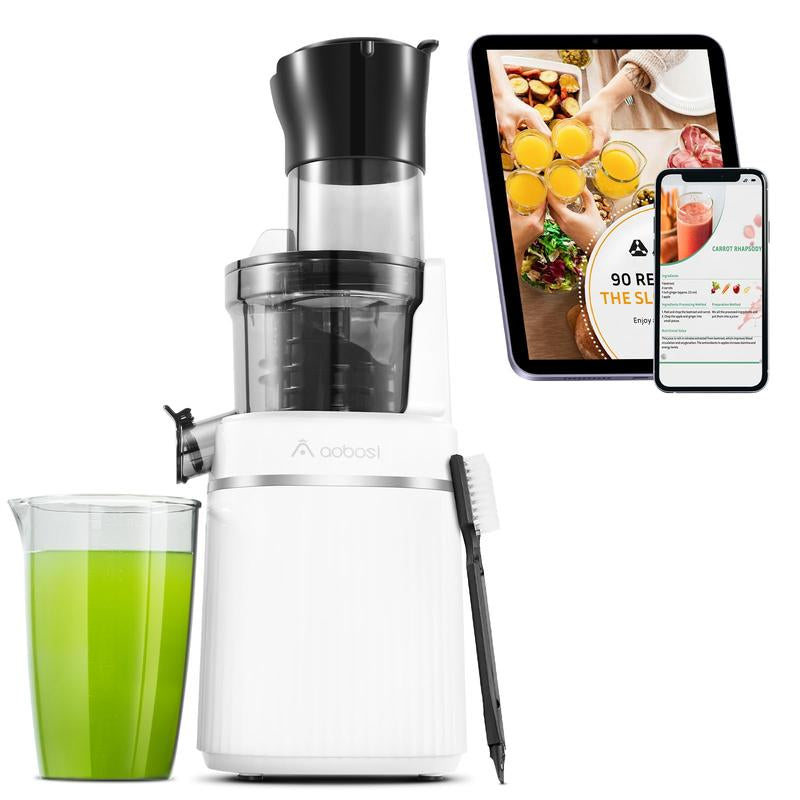 Masticating Juicer Machine with Large Feed Chute for Juice & Ice Cream, Powerful Slow Juicer for Vegetable and Fruit, Easy Clean Self Feeding (White)