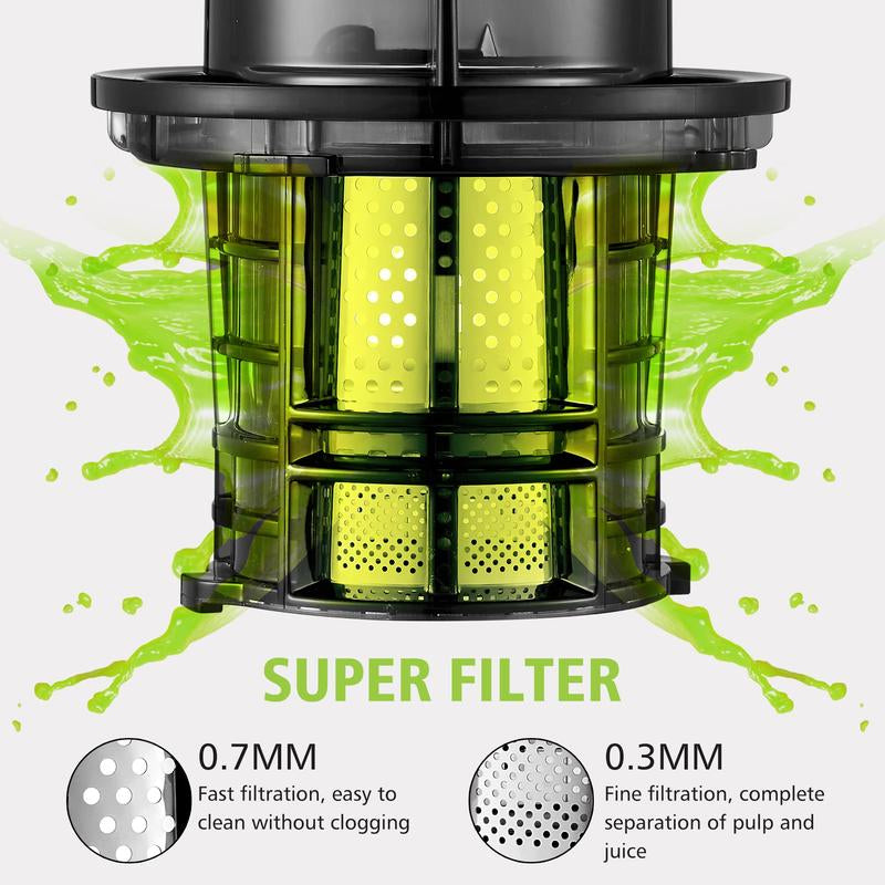Masticating Juicer Machine with Large Feed Chute for Juice & Ice Cream, Powerful Slow Juicer for Vegetable and Fruit, Easy Clean Self Feeding (White)