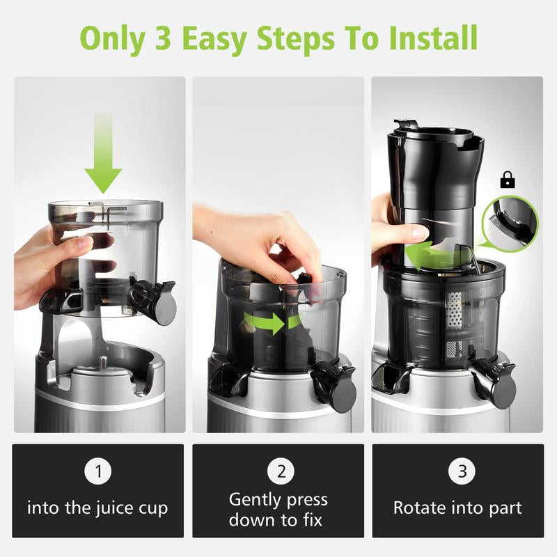 Masticating Juicer Machine with Large Feed Chute for Juice & Ice Cream, Powerful Slow Juicer for Vegetable and Fruit, Easy Clean Self Feeding (White)